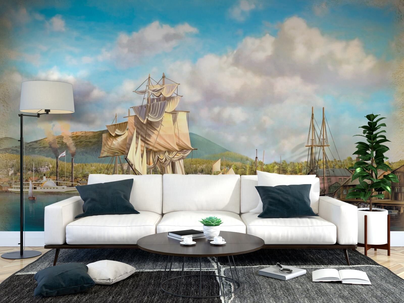 Fototapet bărci cu pânze ancorate de diferite dimensiuni