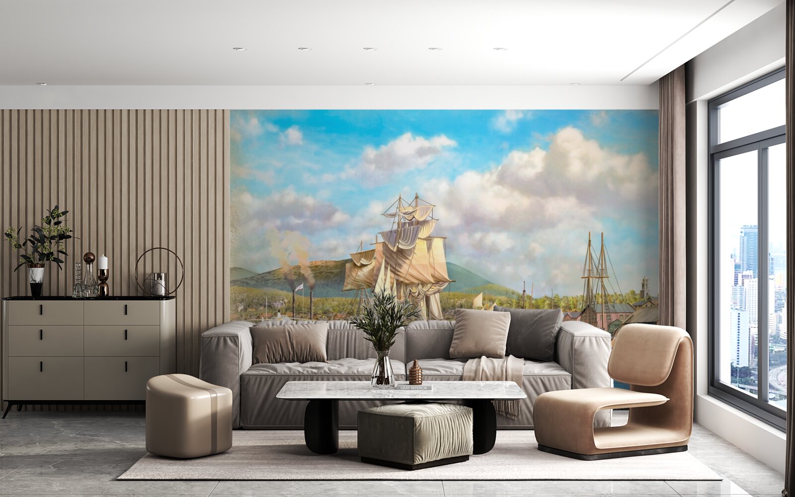 Fototapet bărci cu pânze ancorate de diferite dimensiuni