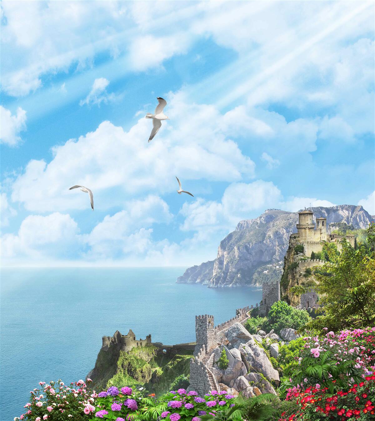 Fototapet păsări zburând deasupra oceanului