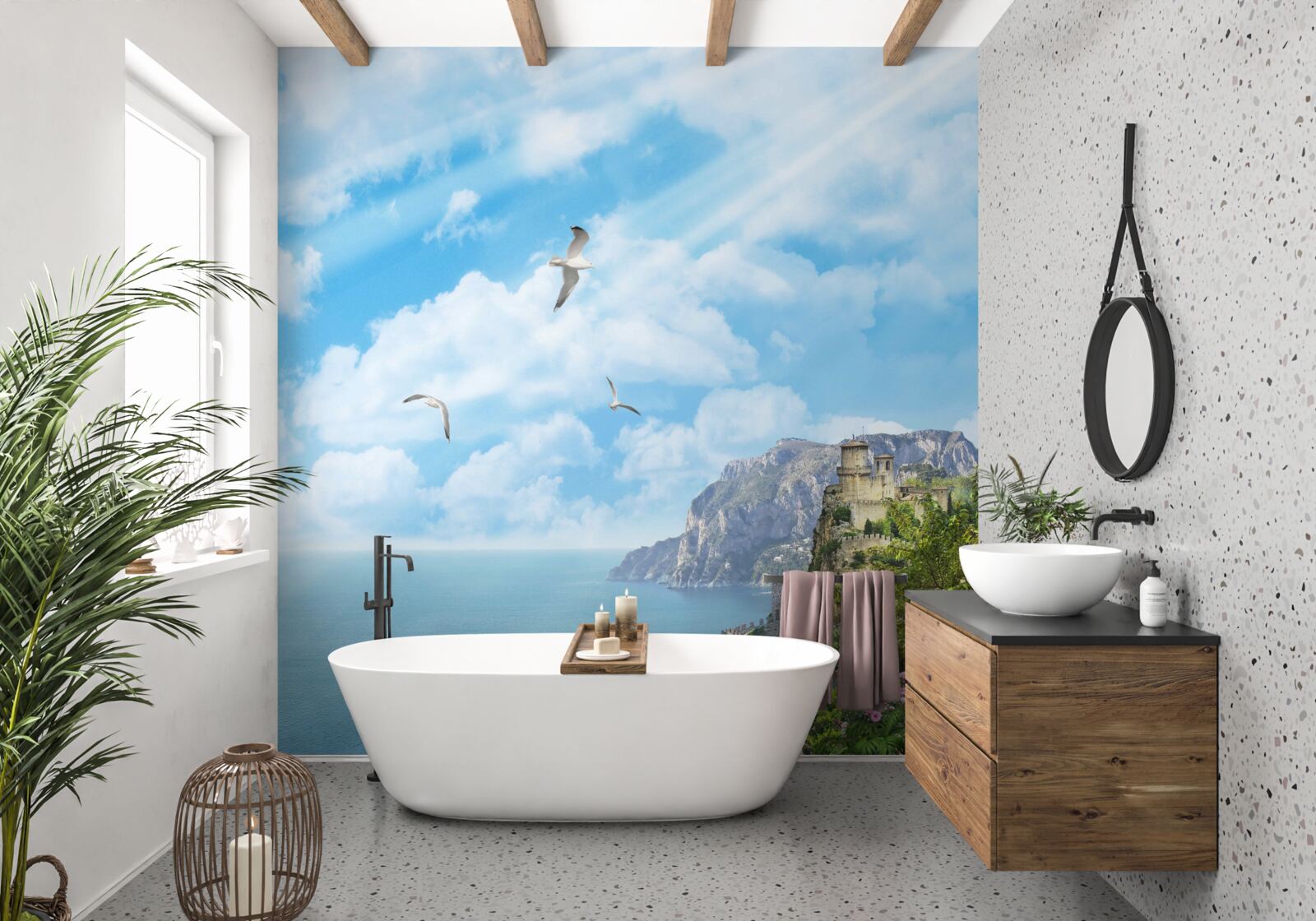 Fototapet păsări zburând deasupra oceanului