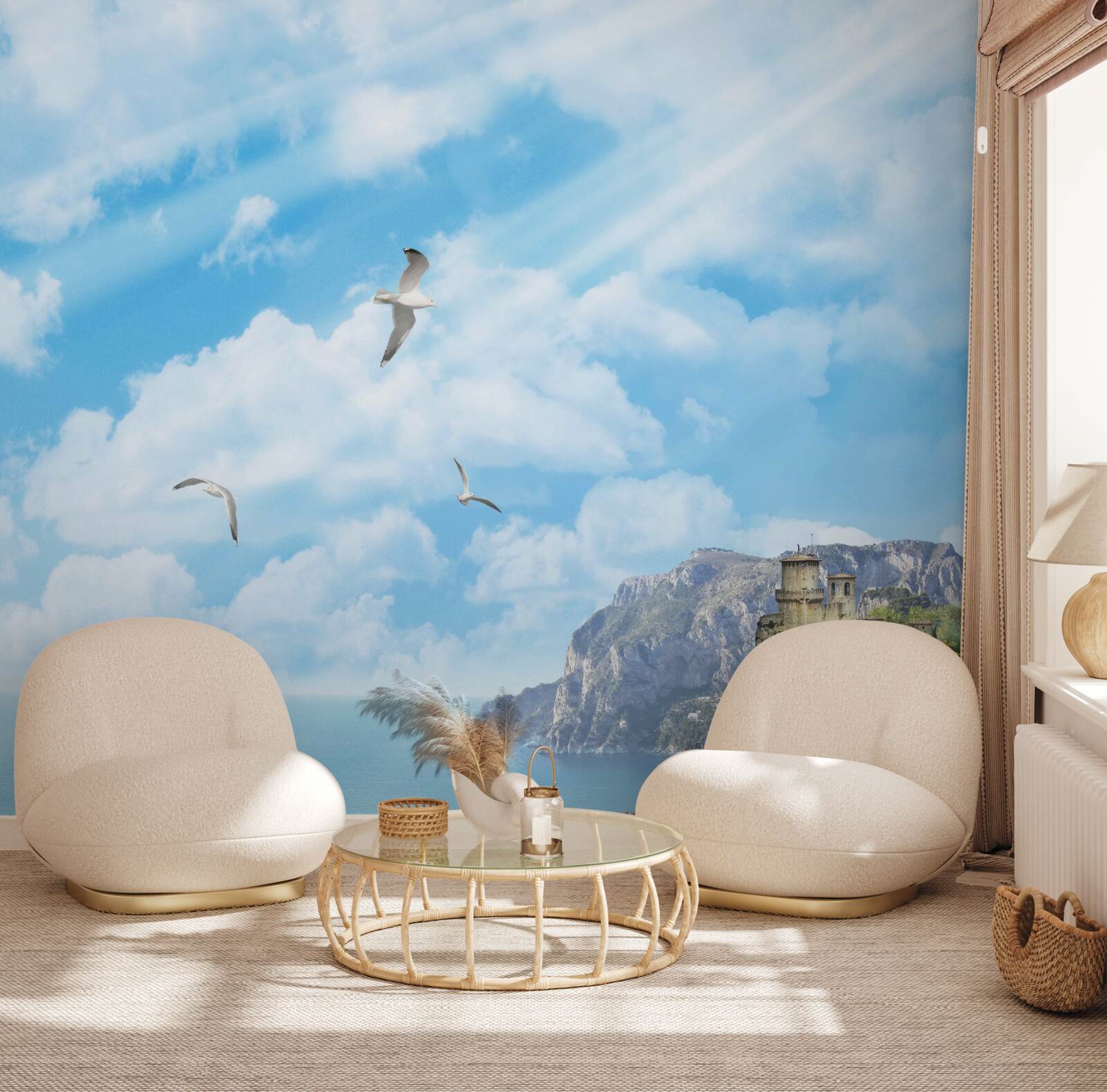 Fototapet păsări zburând deasupra oceanului