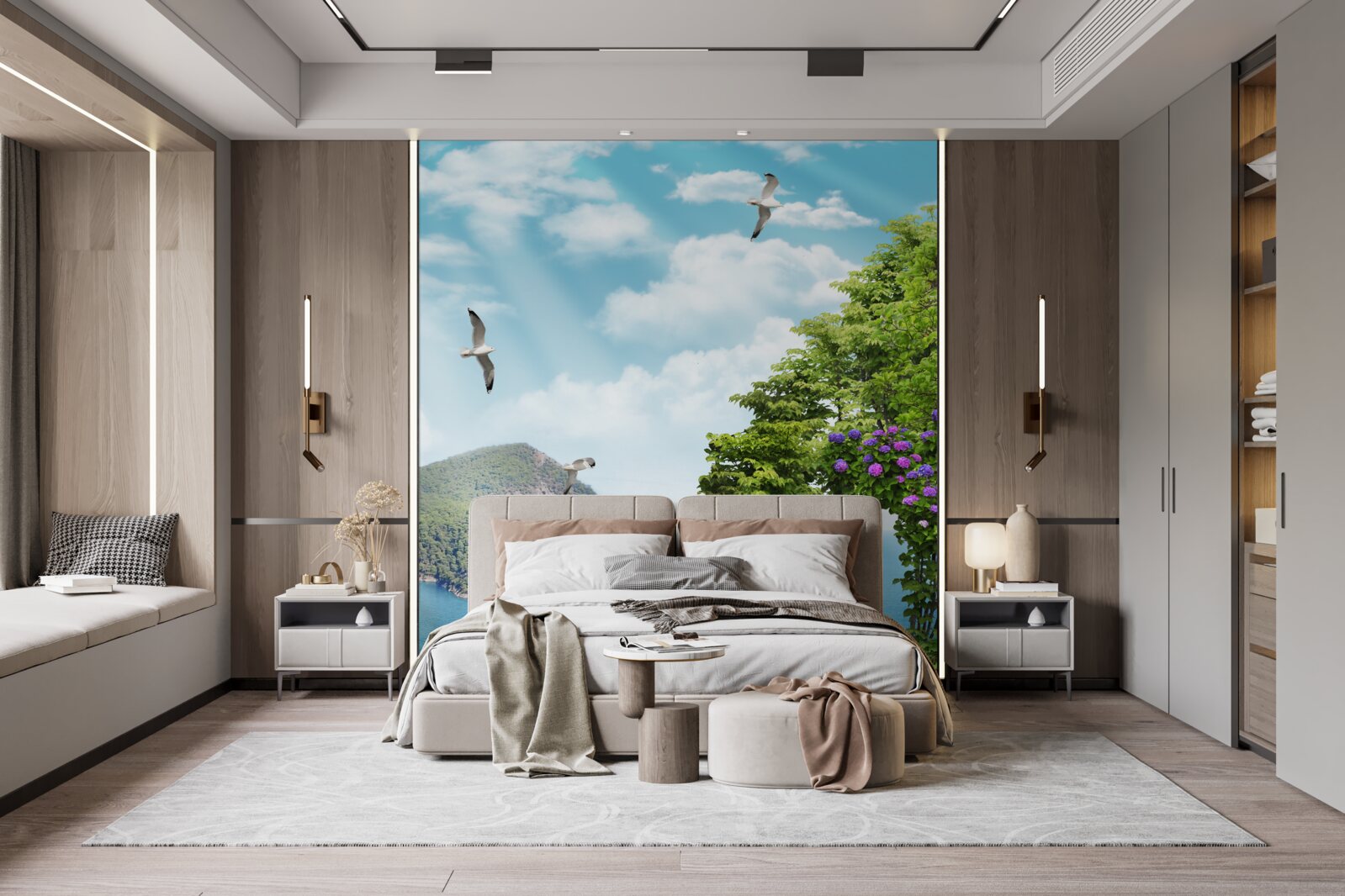 Fototapet grădină plantată cu vedere panoramică la mare