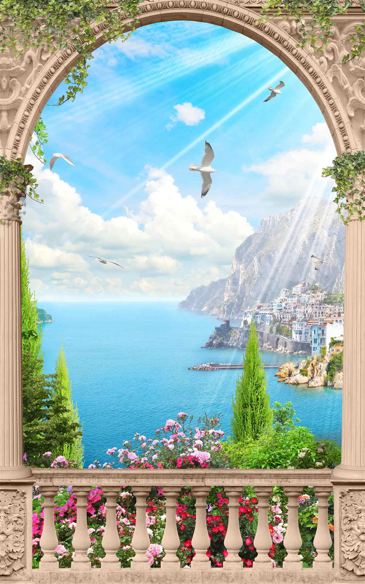 Fototapet peisaj marin de la fereastră