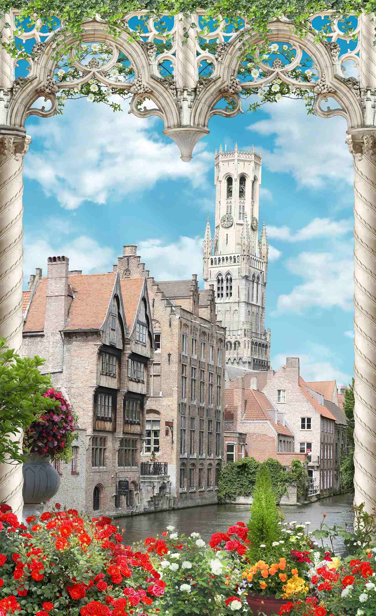 Fototapet panorama clădirilor de la fereastră