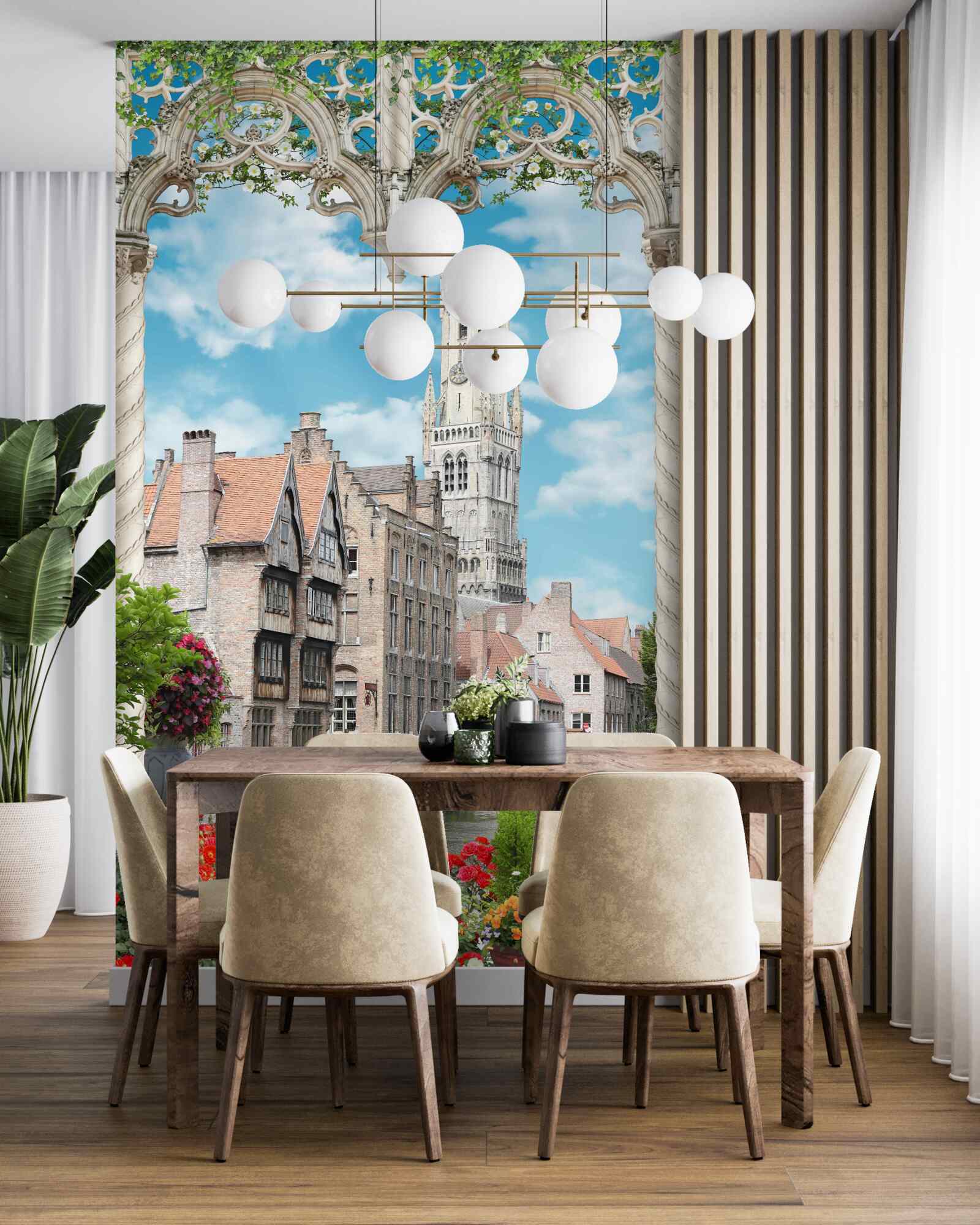 Fototapet panorama clădirilor de la fereastră