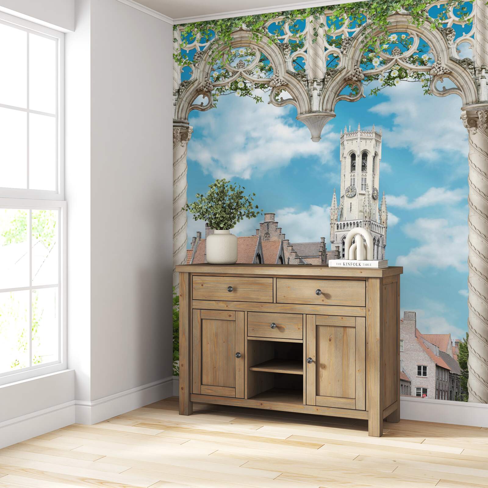 Fototapet panorama clădirilor de la fereastră