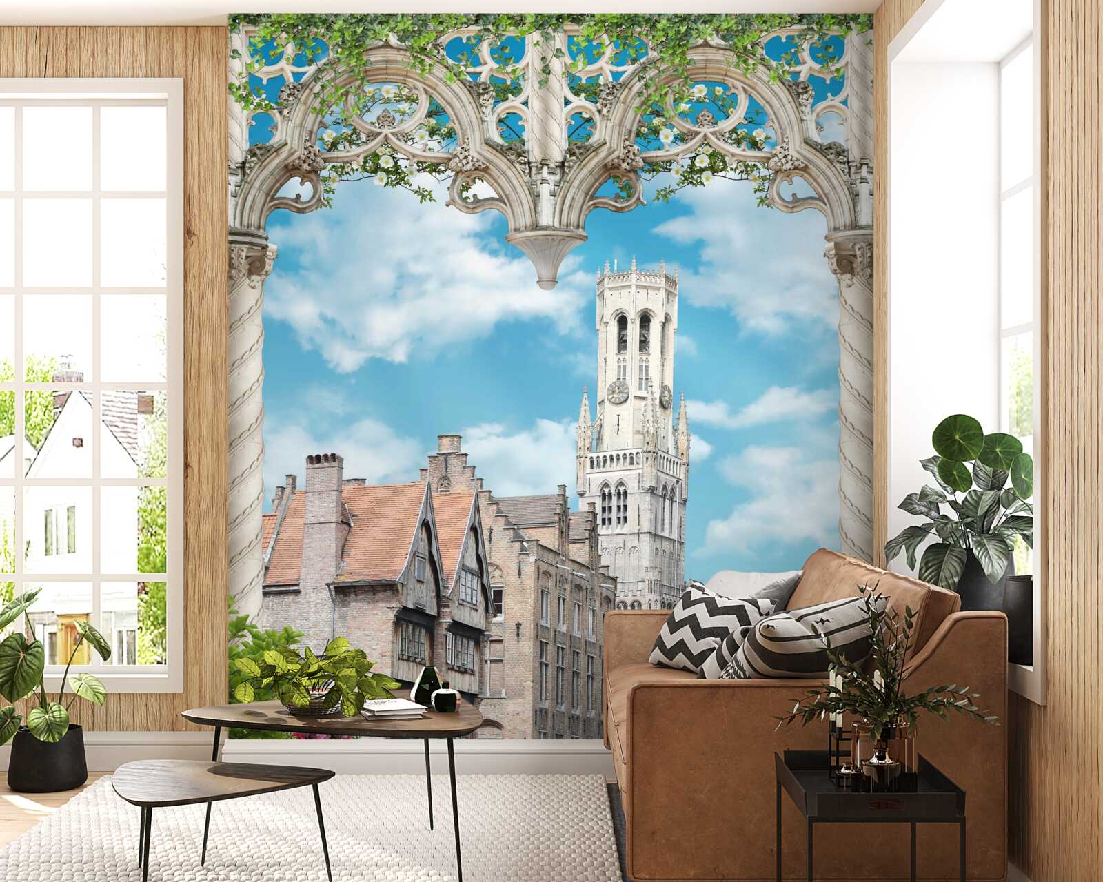 Fototapet panorama clădirilor de la fereastră