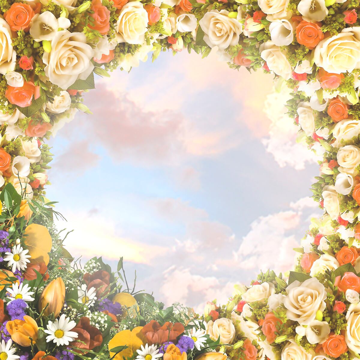 Fototapet un cer înconjurat de flori