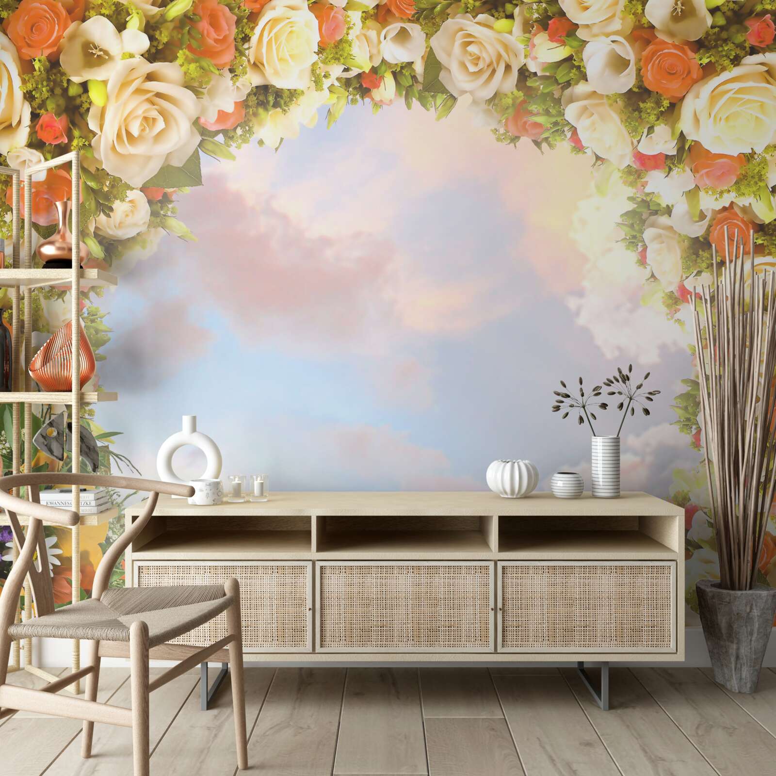 Fototapet un cer înconjurat de flori