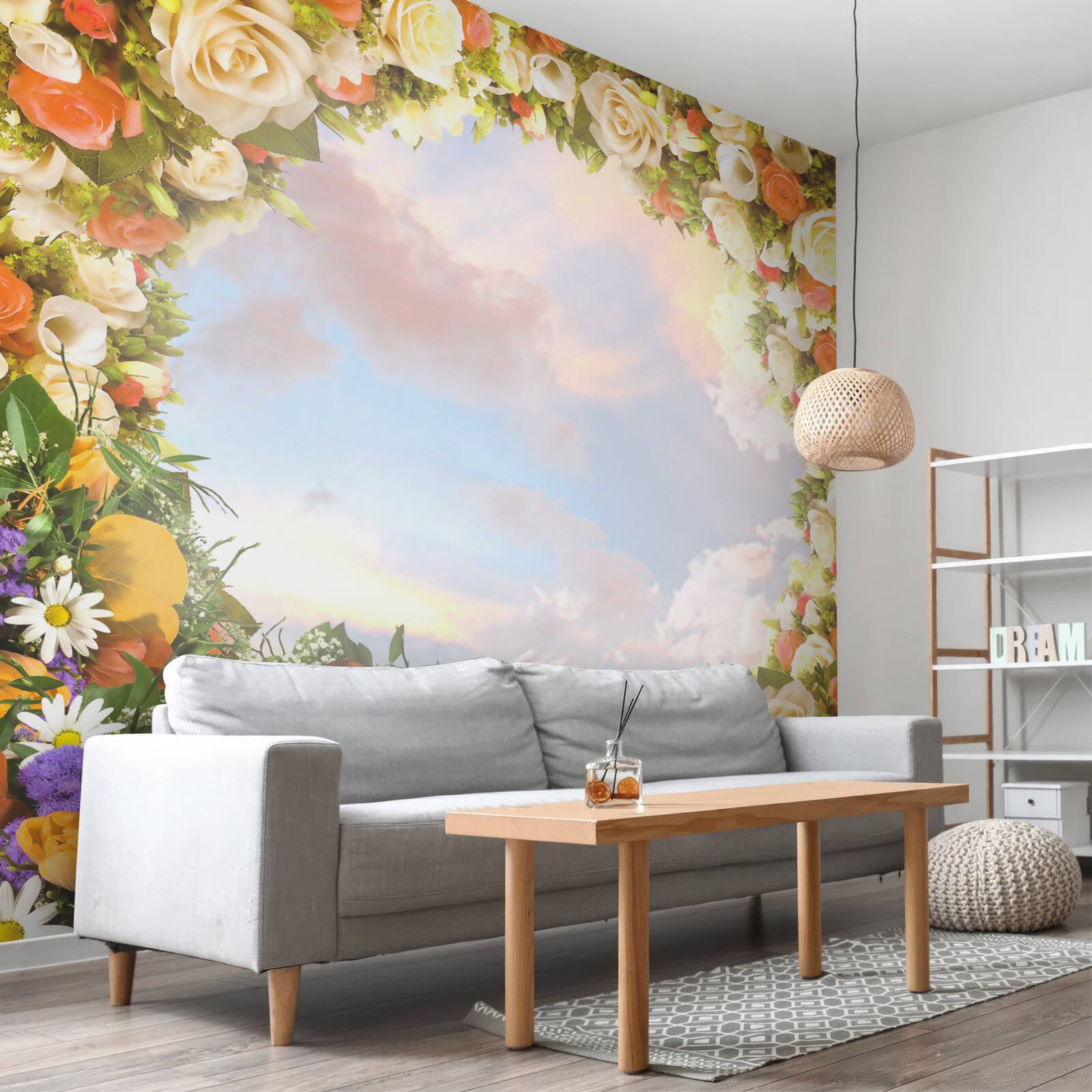 Fototapet un cer înconjurat de flori