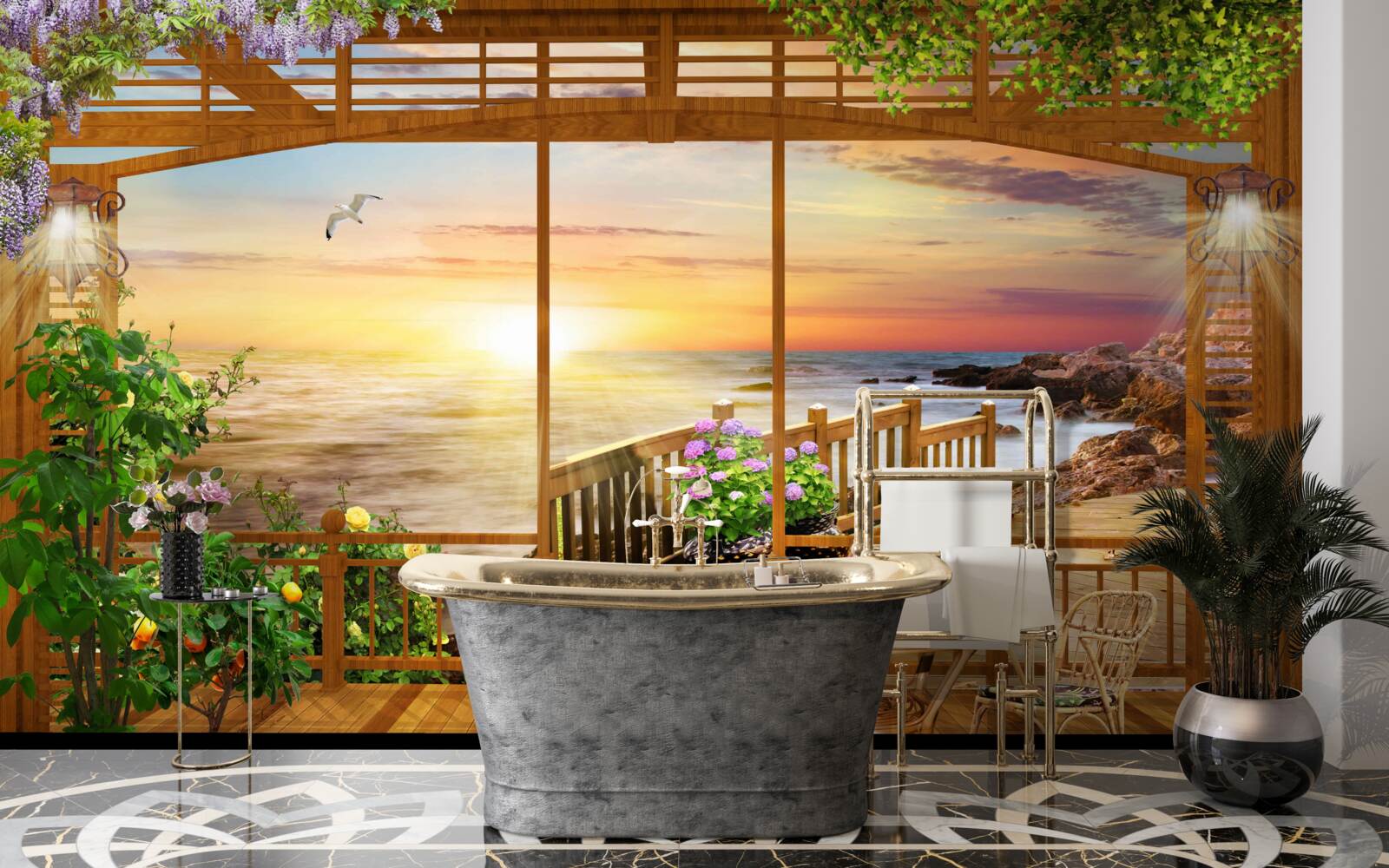 Fototapet terasă cu vedere la mare