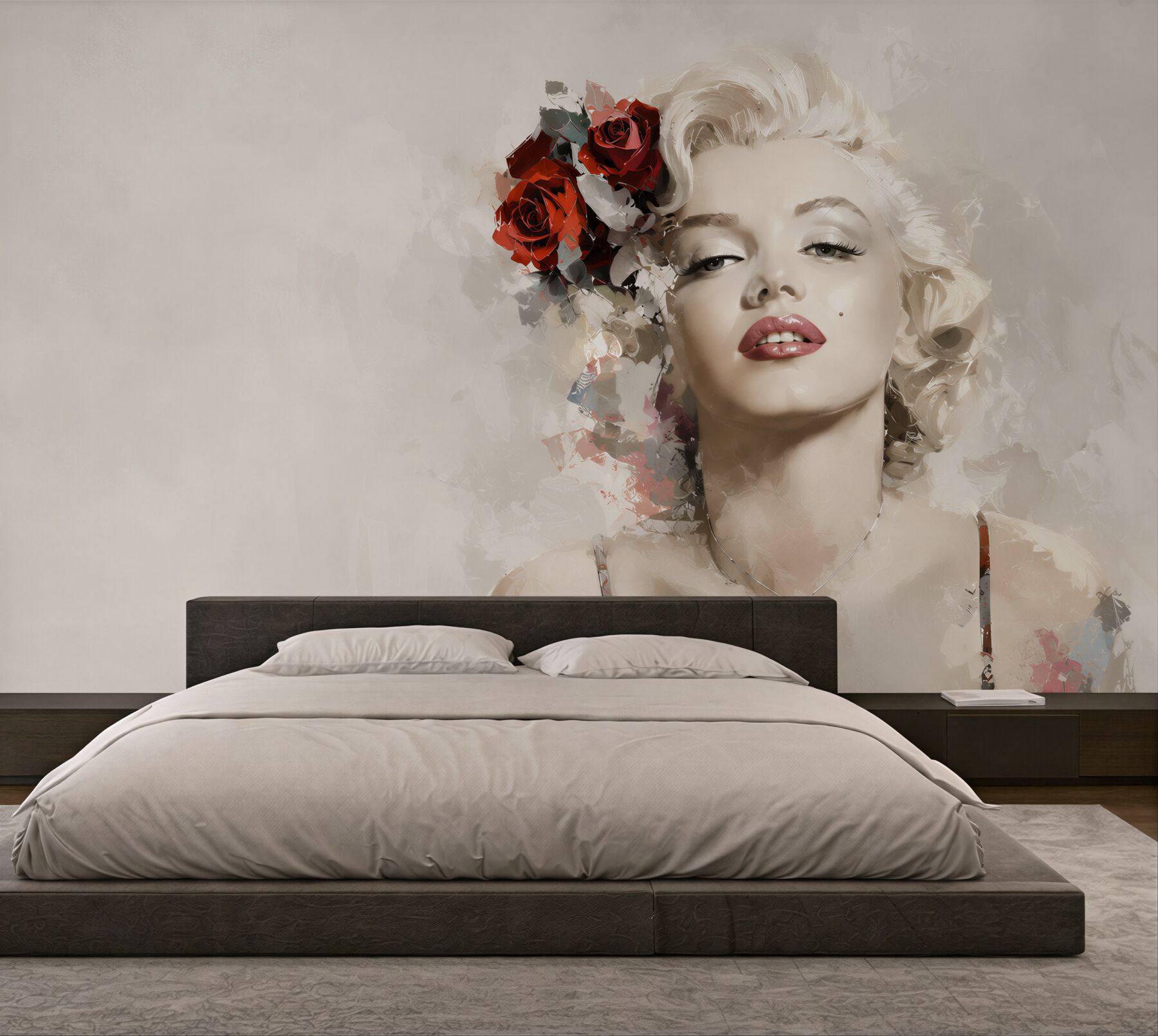 Fototapeta marilyn monroe z czerwonymi różami we włosach