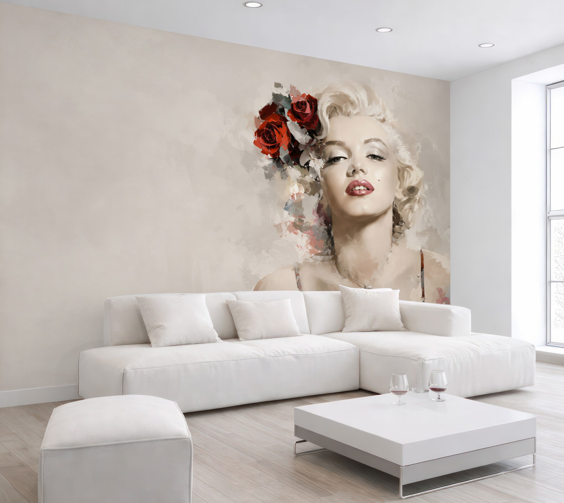 Fototapeta marilyn monroe z czerwonymi różami we włosach