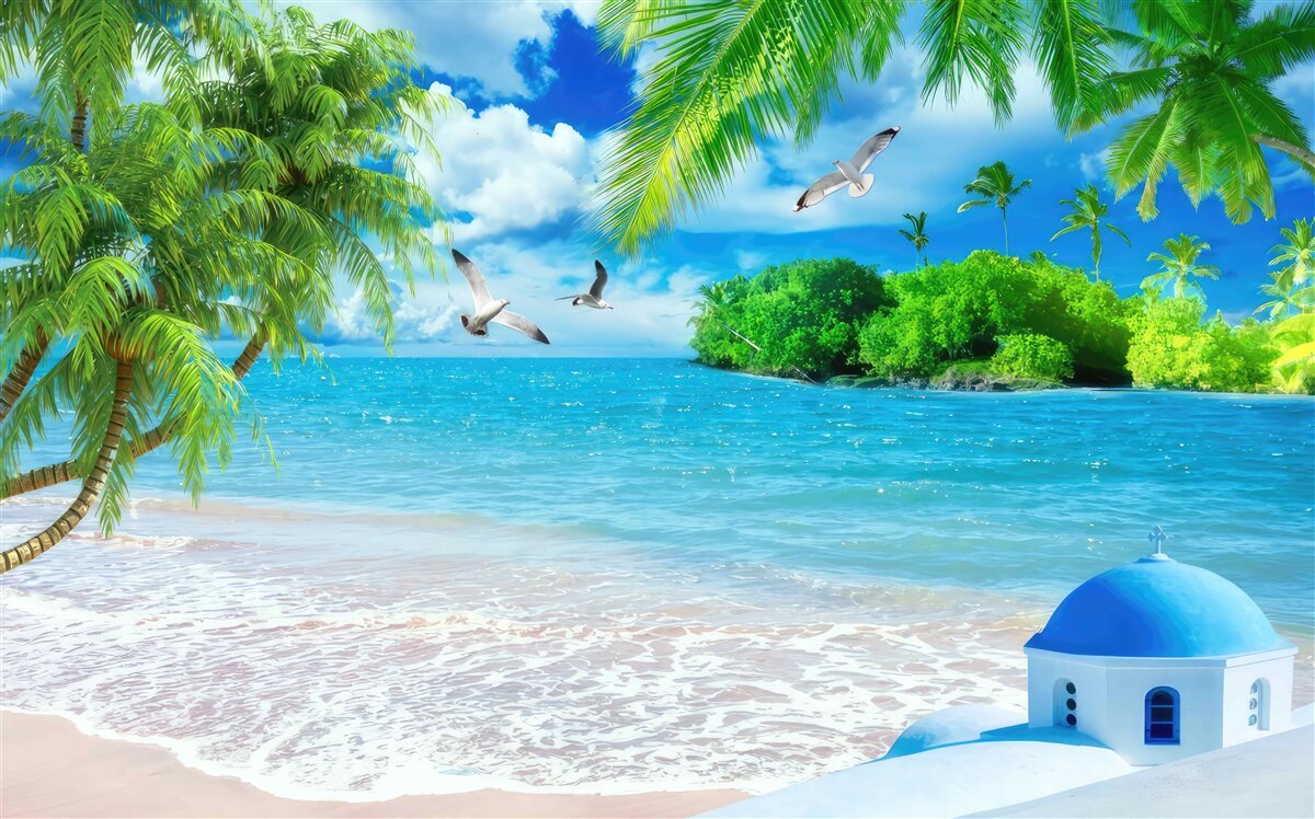 Fototapet templu pe malul mării