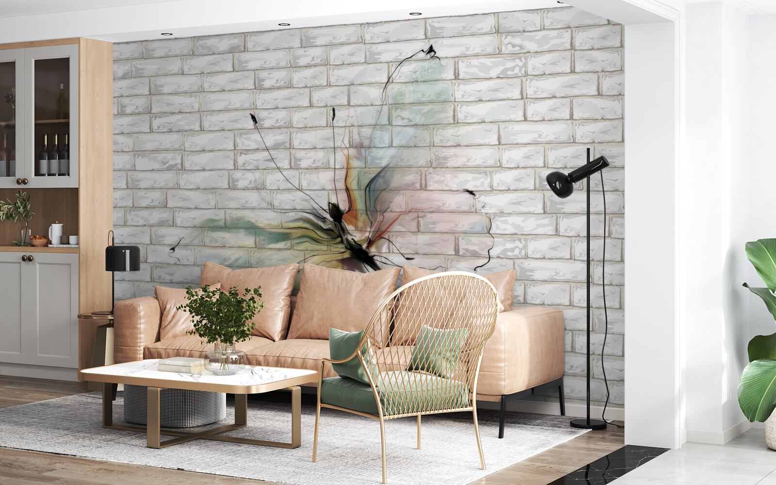 Fototapet fluture cu aripi transparente pe un perete