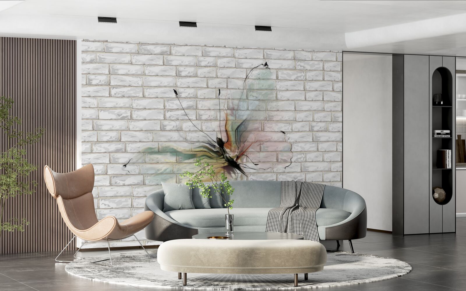 Fototapet fluture cu aripi transparente pe un perete