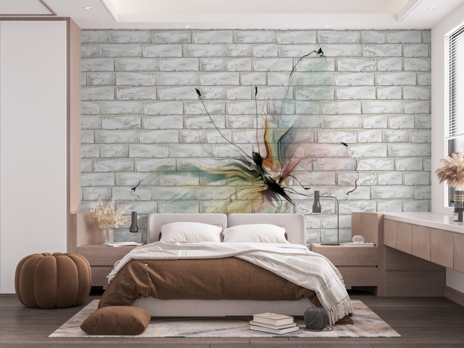 Fototapet fluture cu aripi transparente pe un perete