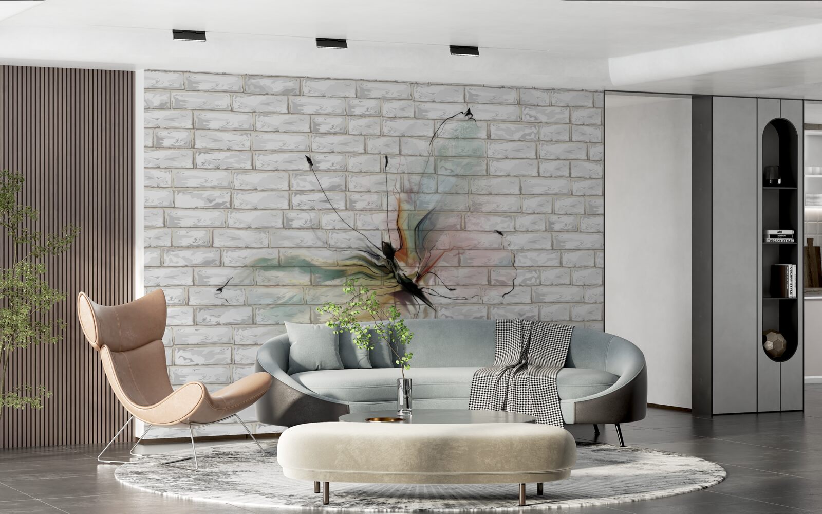 Fototapet fluture cu aripi transparente pe un perete