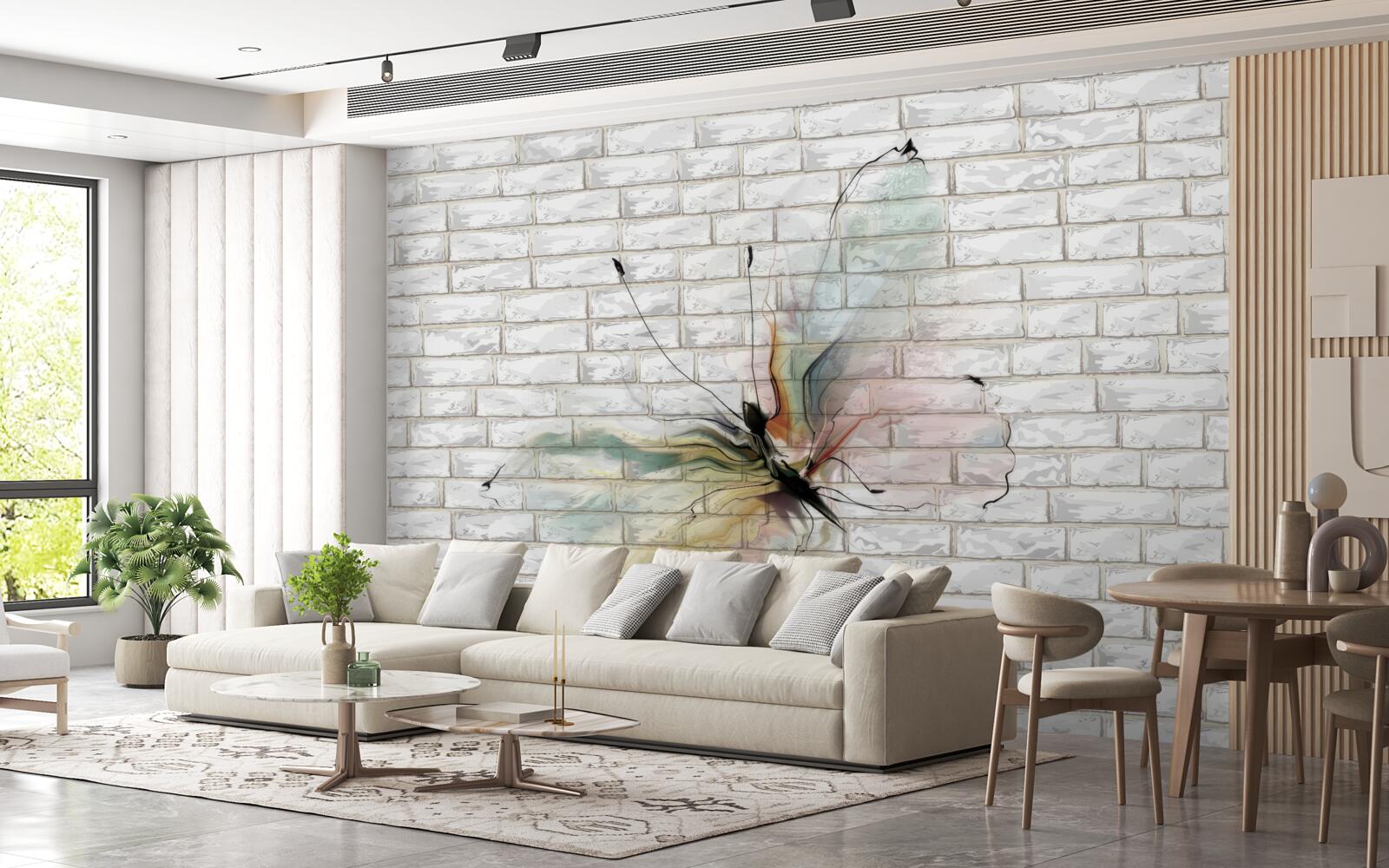 Fototapet fluture cu aripi transparente pe un perete