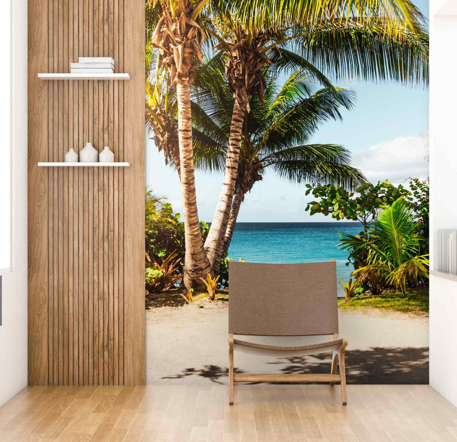 Fototapet copaci și arbuști pe plajă