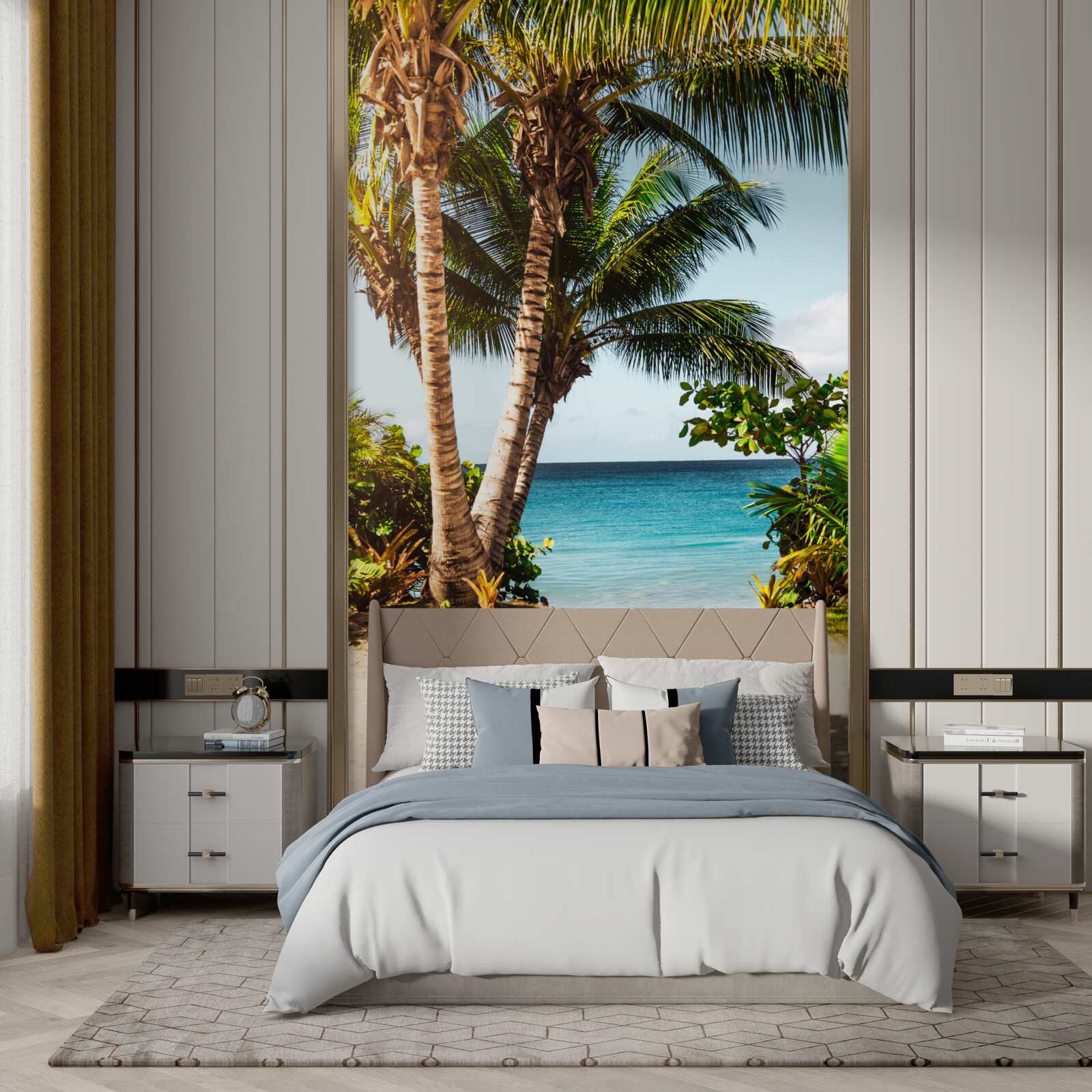 Fototapet copaci și arbuști pe plajă