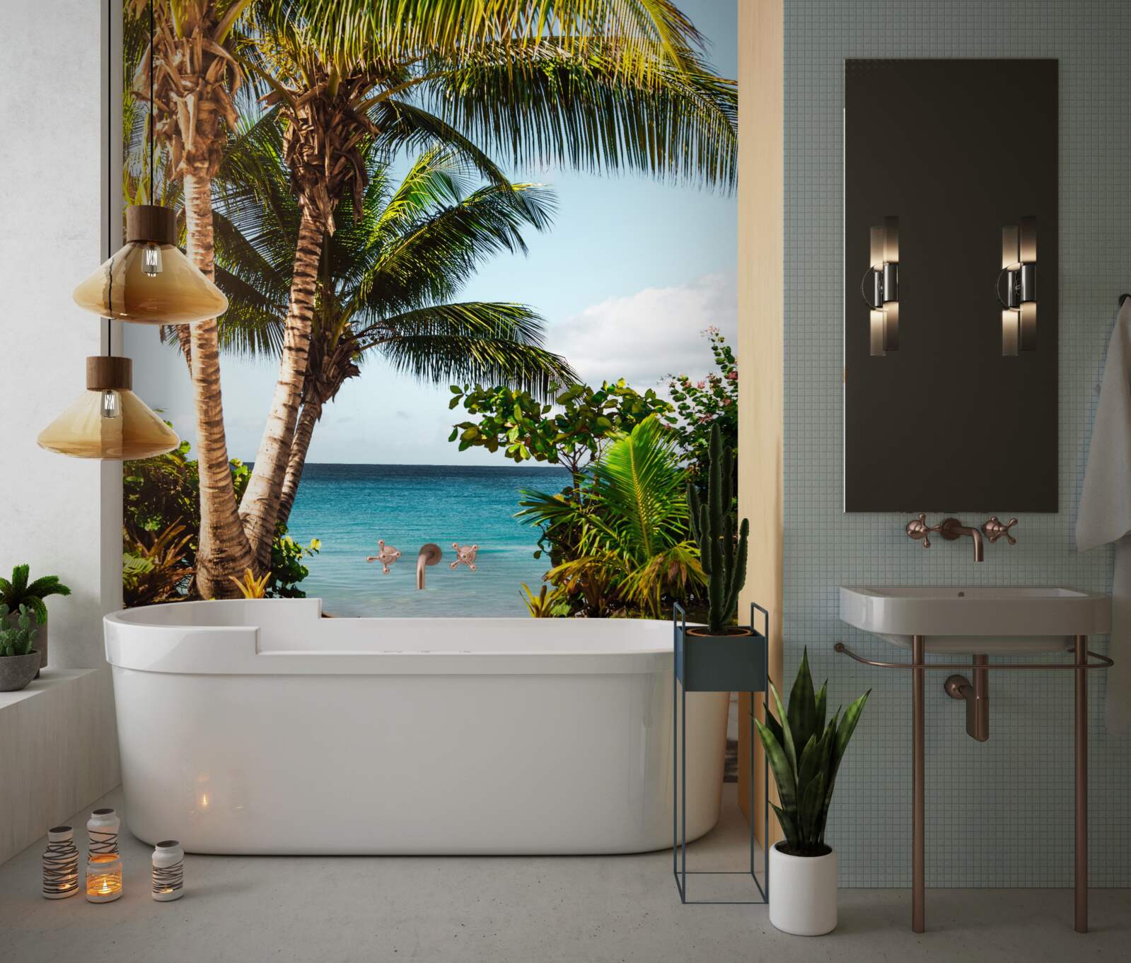 Fototapet copaci și arbuști pe plajă