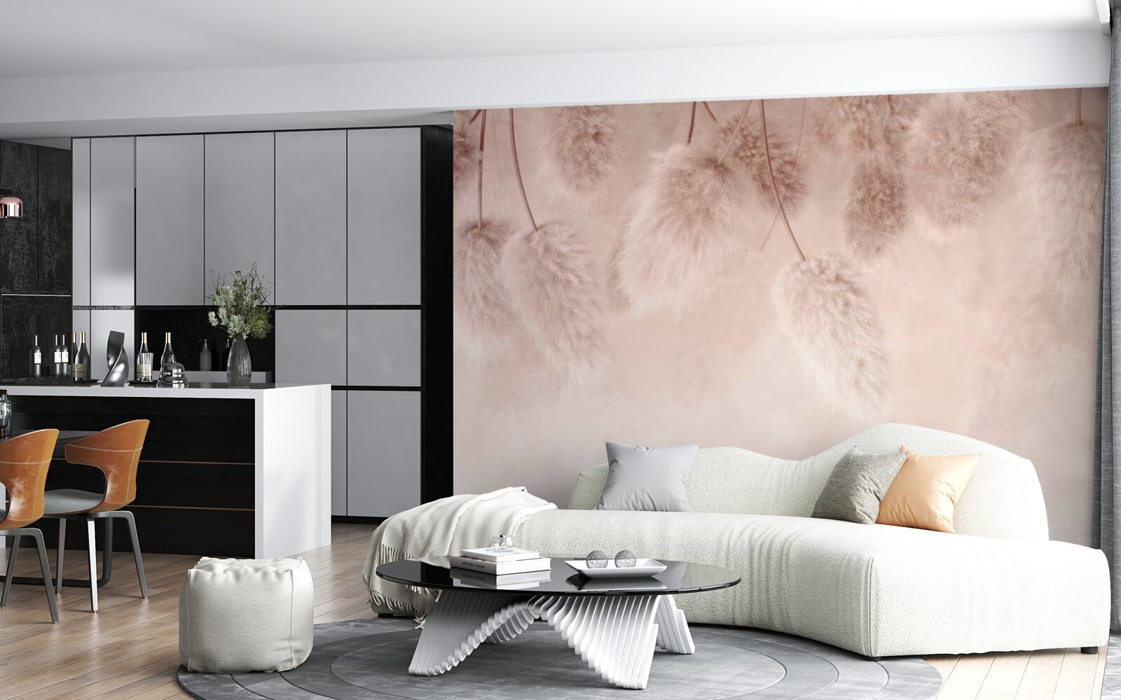 Fototapet flori uscate pe un fundal roz