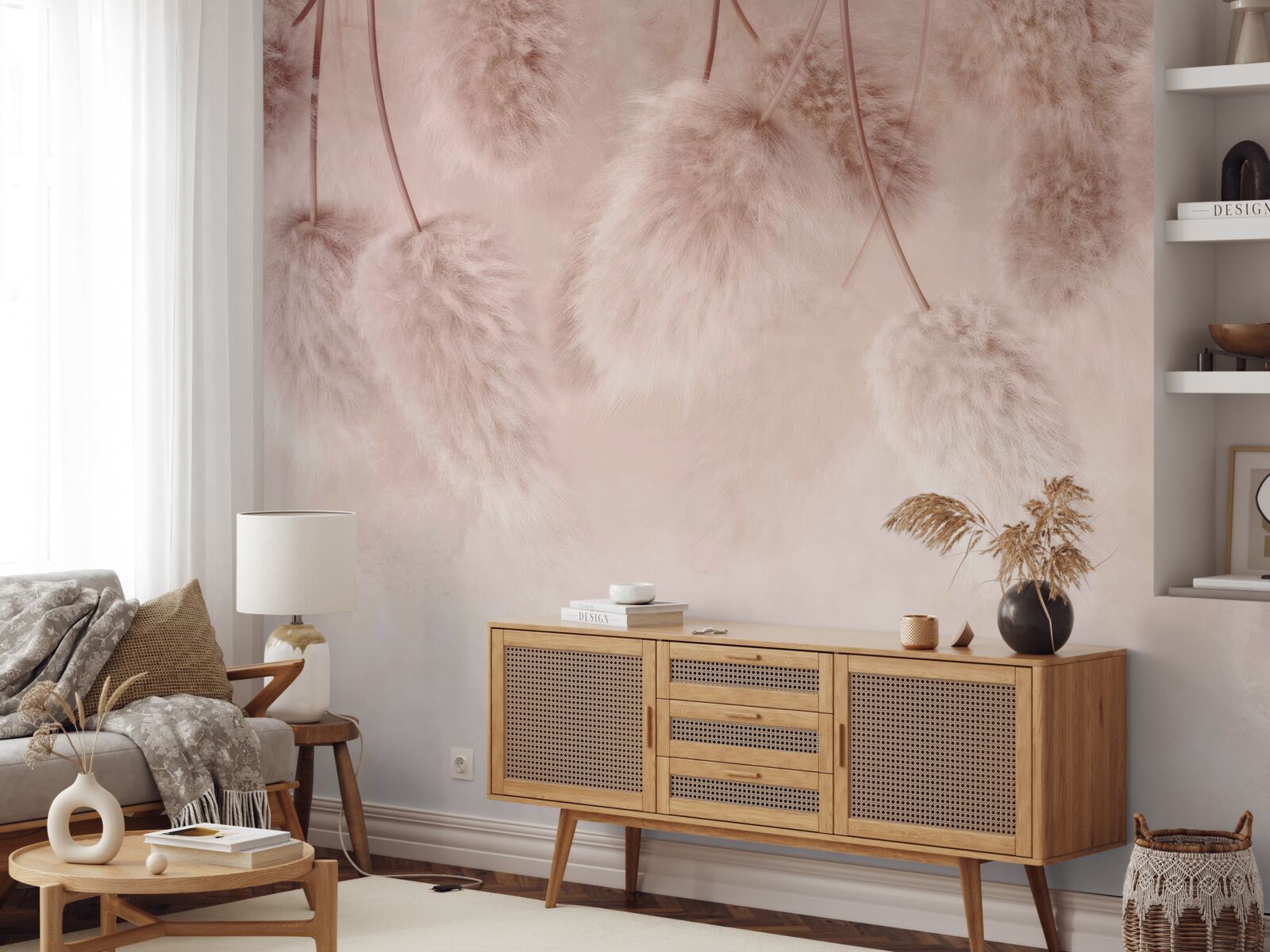 Fototapet flori uscate pe un fundal roz