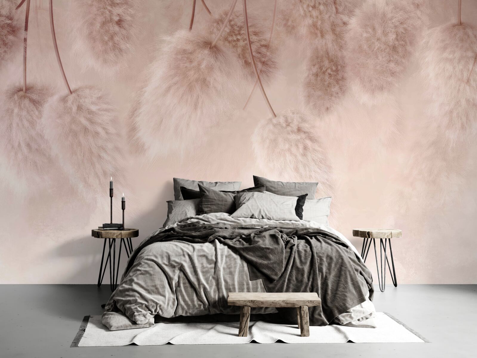 Fototapet flori uscate pe un fundal roz