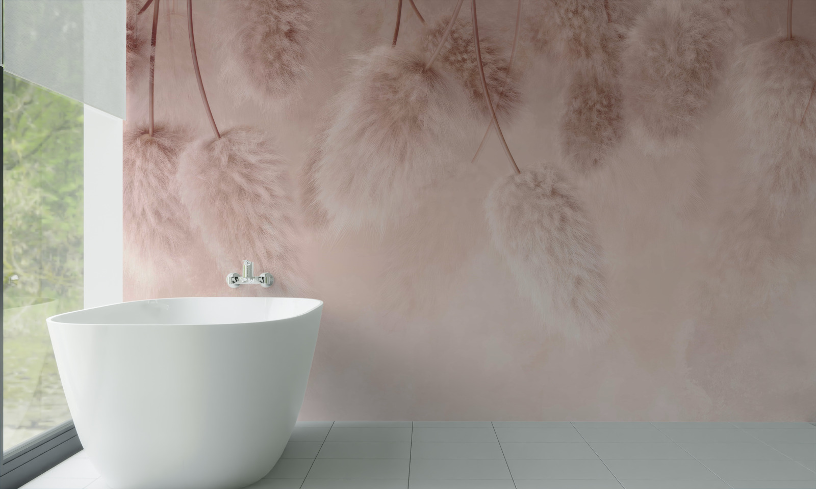 Fototapet flori uscate pe un fundal roz