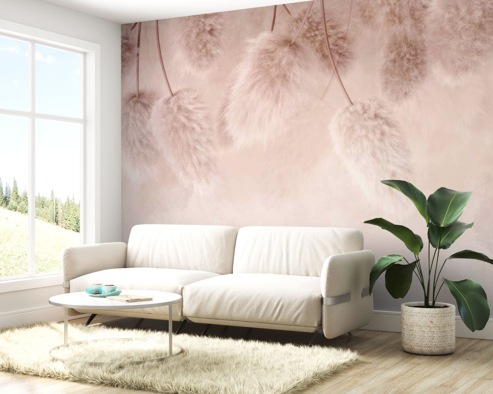 Fototapet flori uscate pe un fundal roz