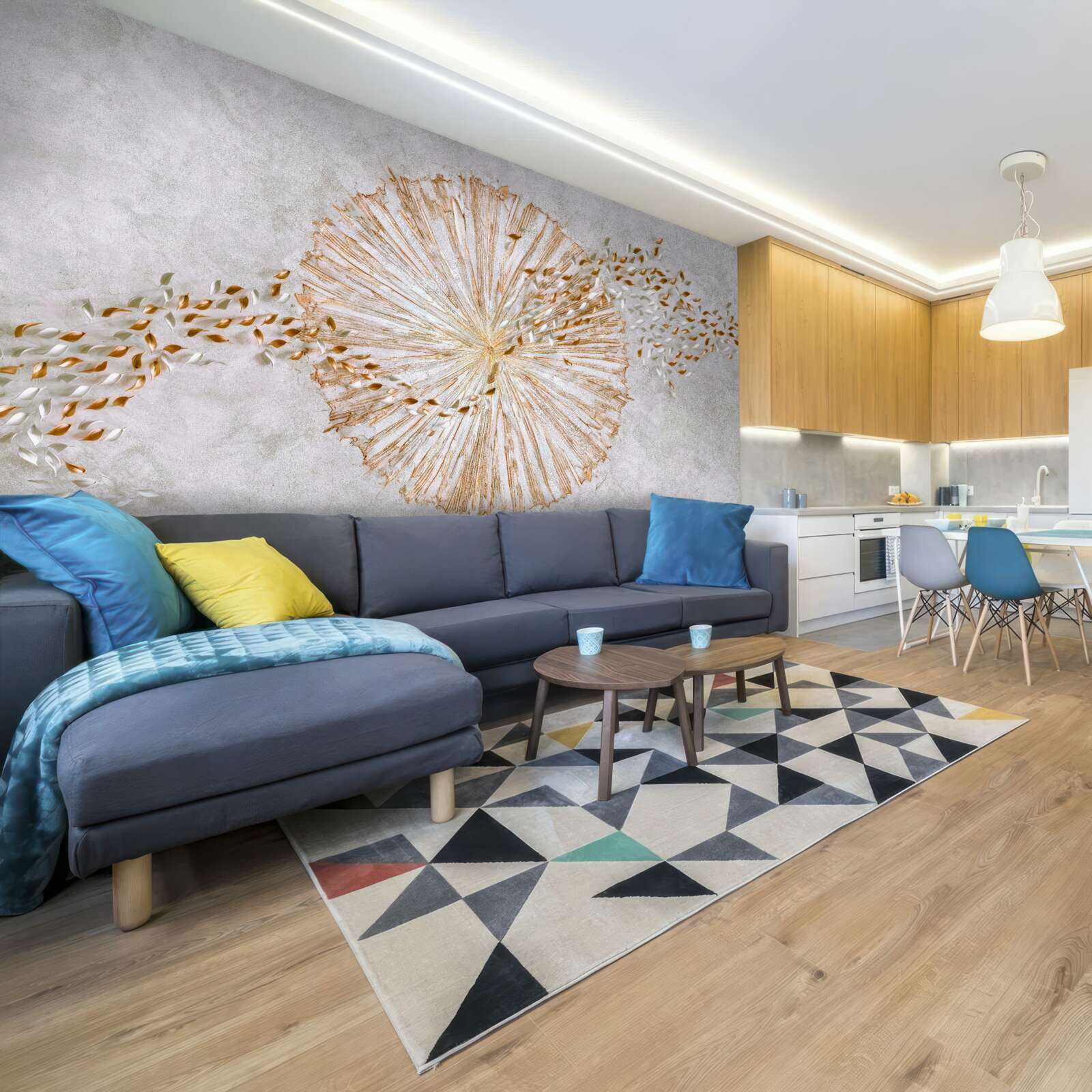 Fototapet cerc de aur și petale plutitoare