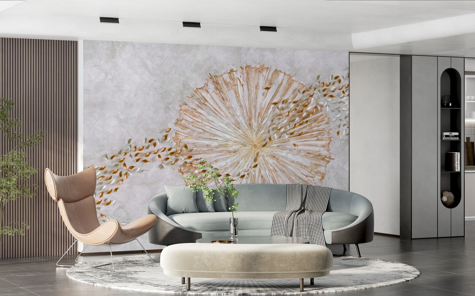 Fototapet cerc de aur și petale plutitoare