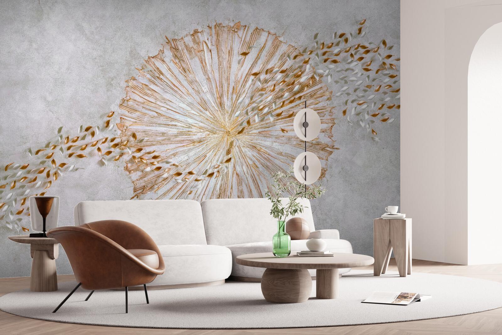 Fototapet cerc de aur și petale plutitoare