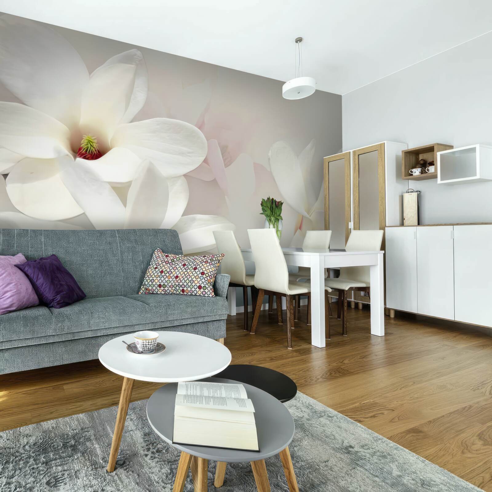 Fototapet flori albe mari în plină înflorire