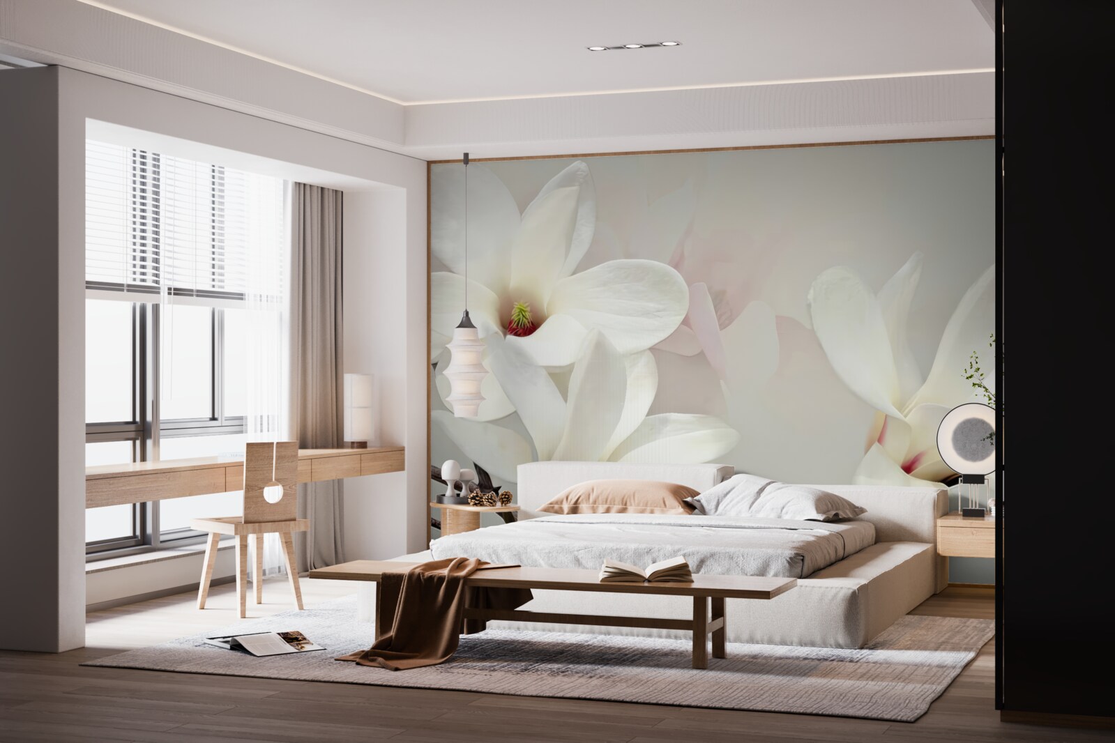 Fototapet flori albe mari în plină înflorire