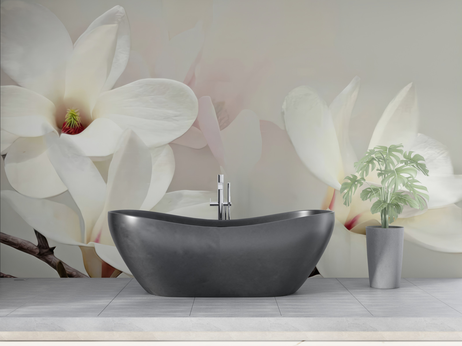 Fototapet flori albe mari în plină înflorire