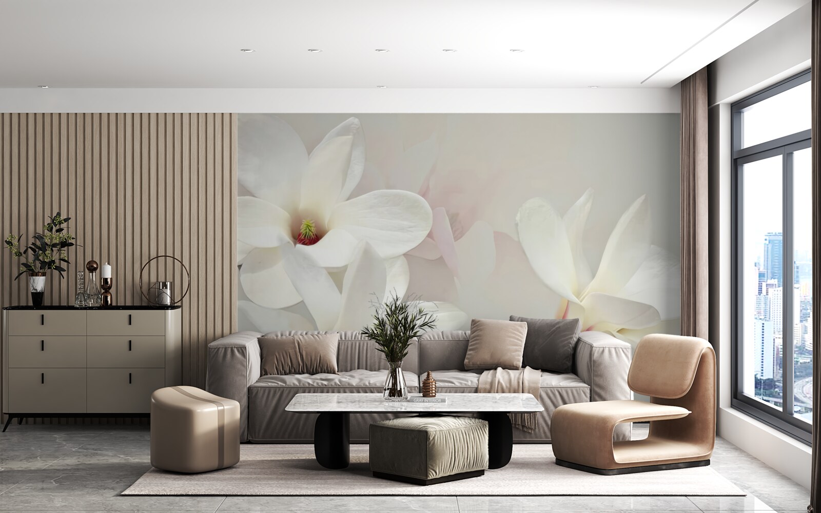 Fototapet flori albe mari în plină înflorire