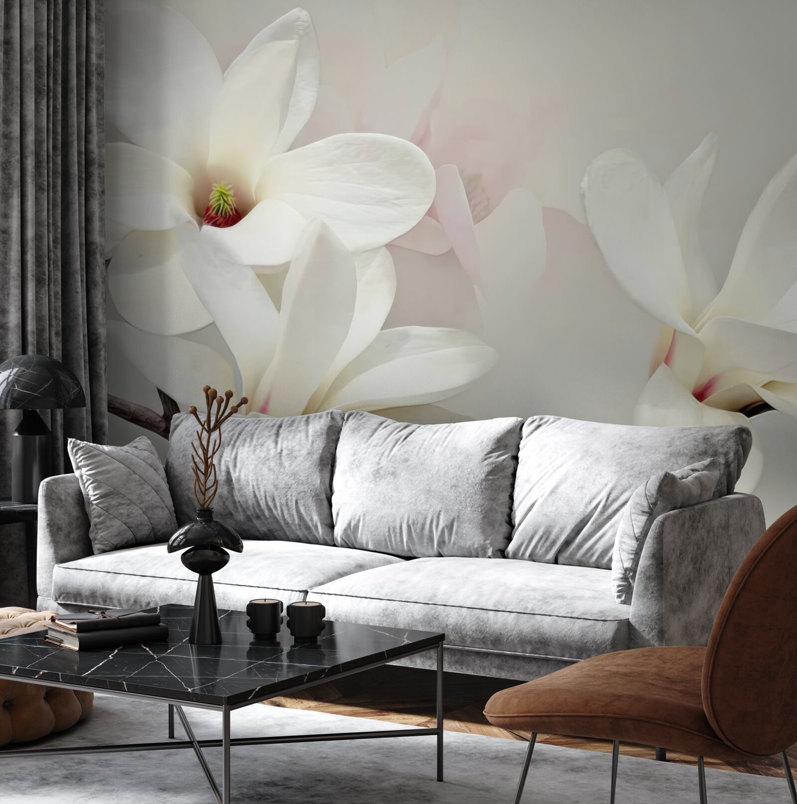 Fototapet flori albe mari în plină înflorire