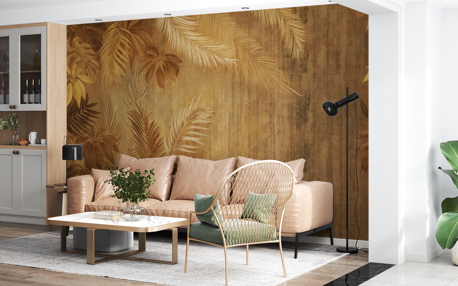 Fototapet frunze maro și perete