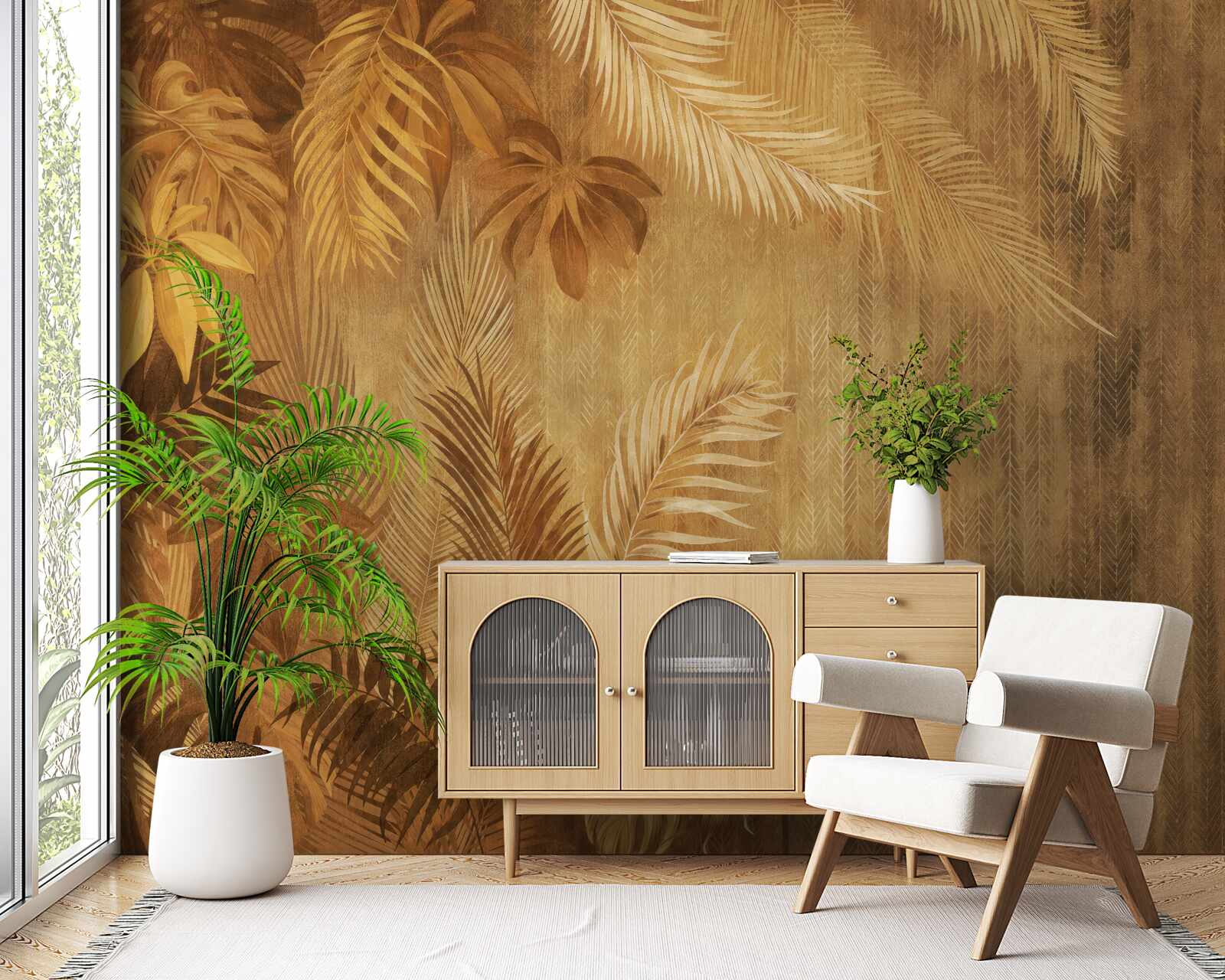 Fototapet frunze maro și perete