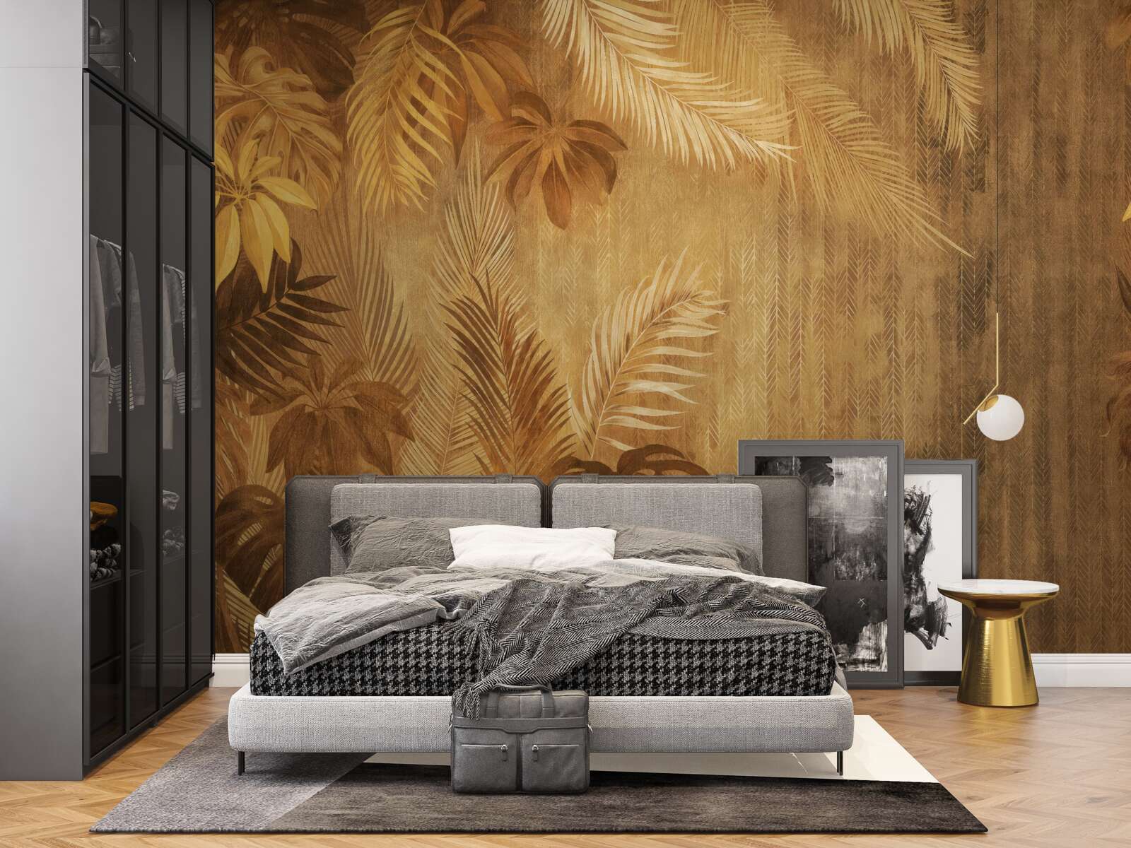 Fototapet frunze maro și perete