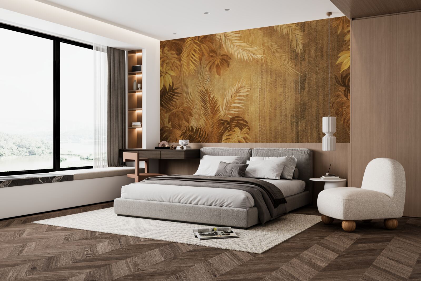 Fototapet frunze maro și perete