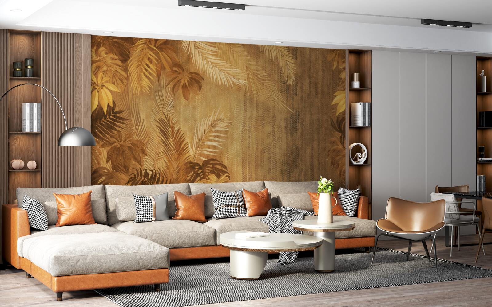 Fototapet frunze maro și perete