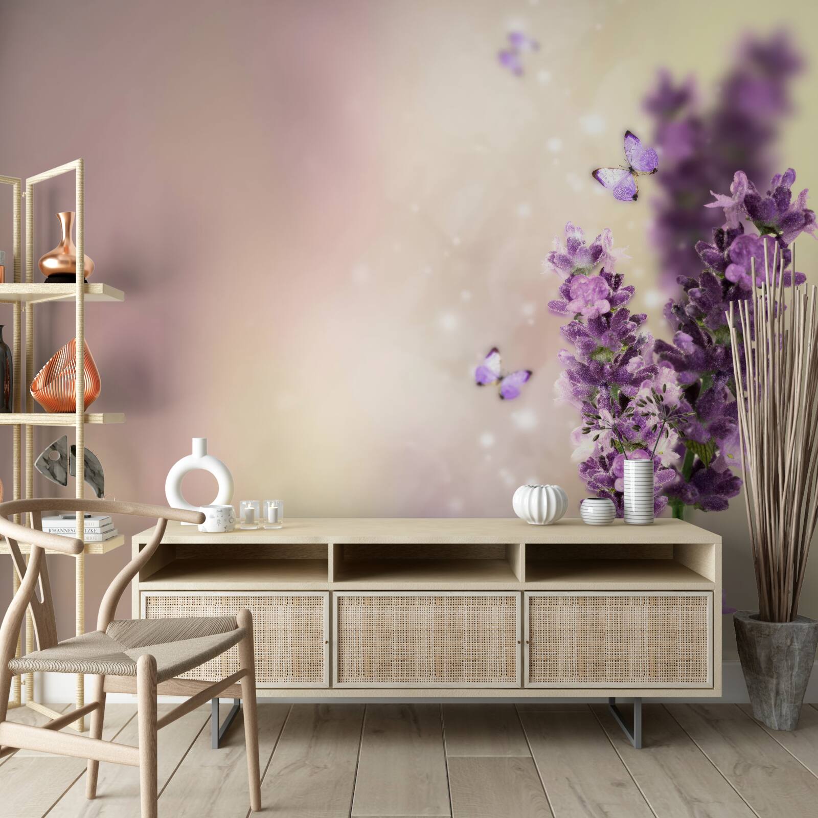 Fototapet levănțică înconjurată de fluturi zburători