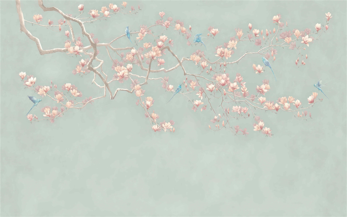 Fototapet ramură cu flori înflorite și afine