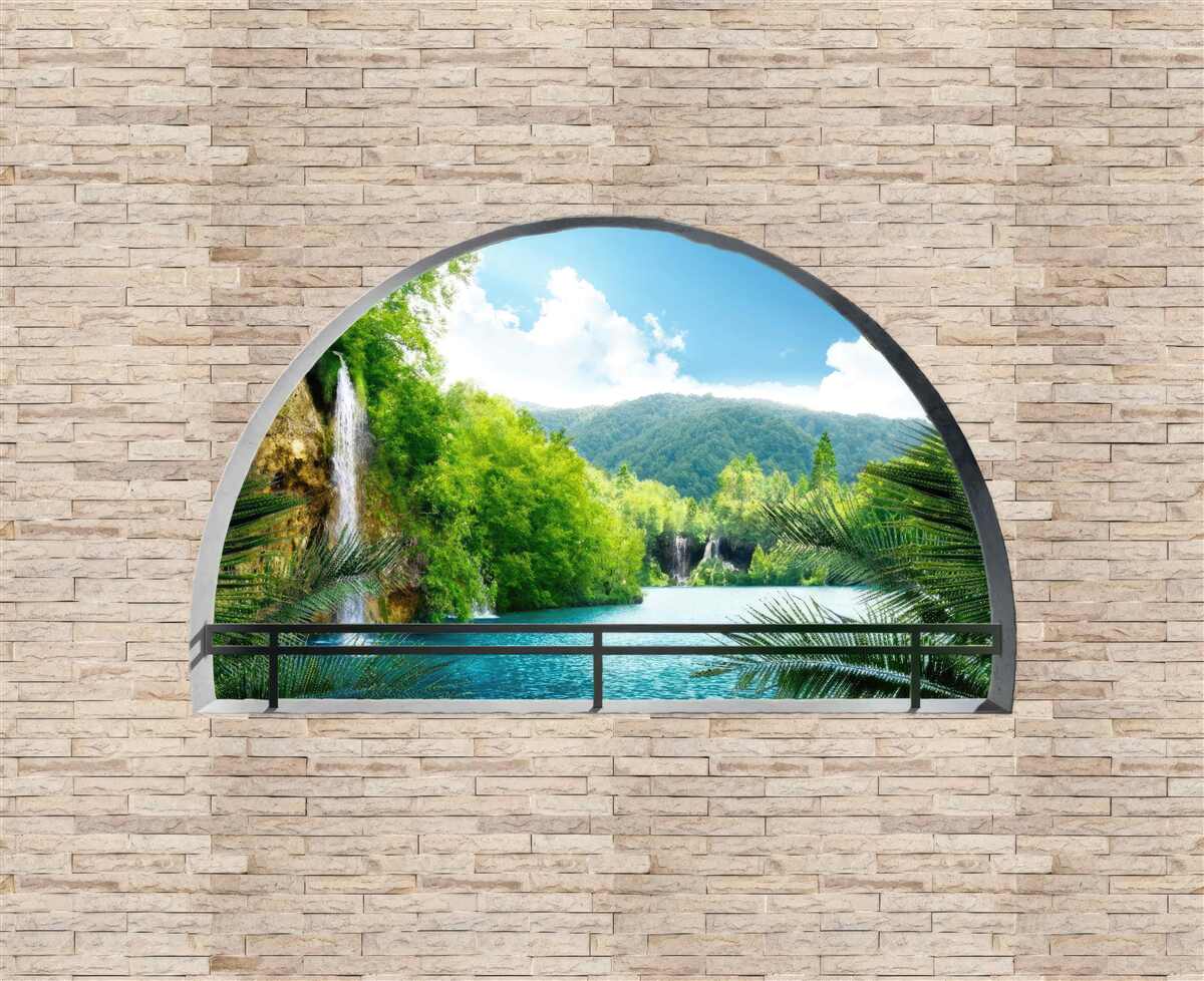 Fototapet o gaură în perete care oferă o priveliște pitorească a naturii