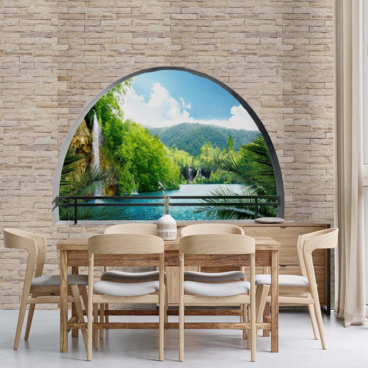 Fototapet o gaură în perete care oferă o priveliște pitorească a naturii