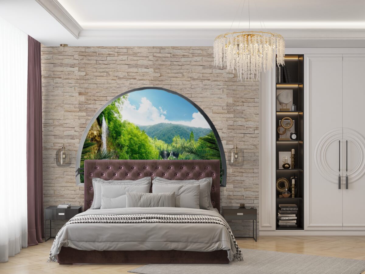 Fototapet o gaură în perete care oferă o priveliște pitorească a naturii