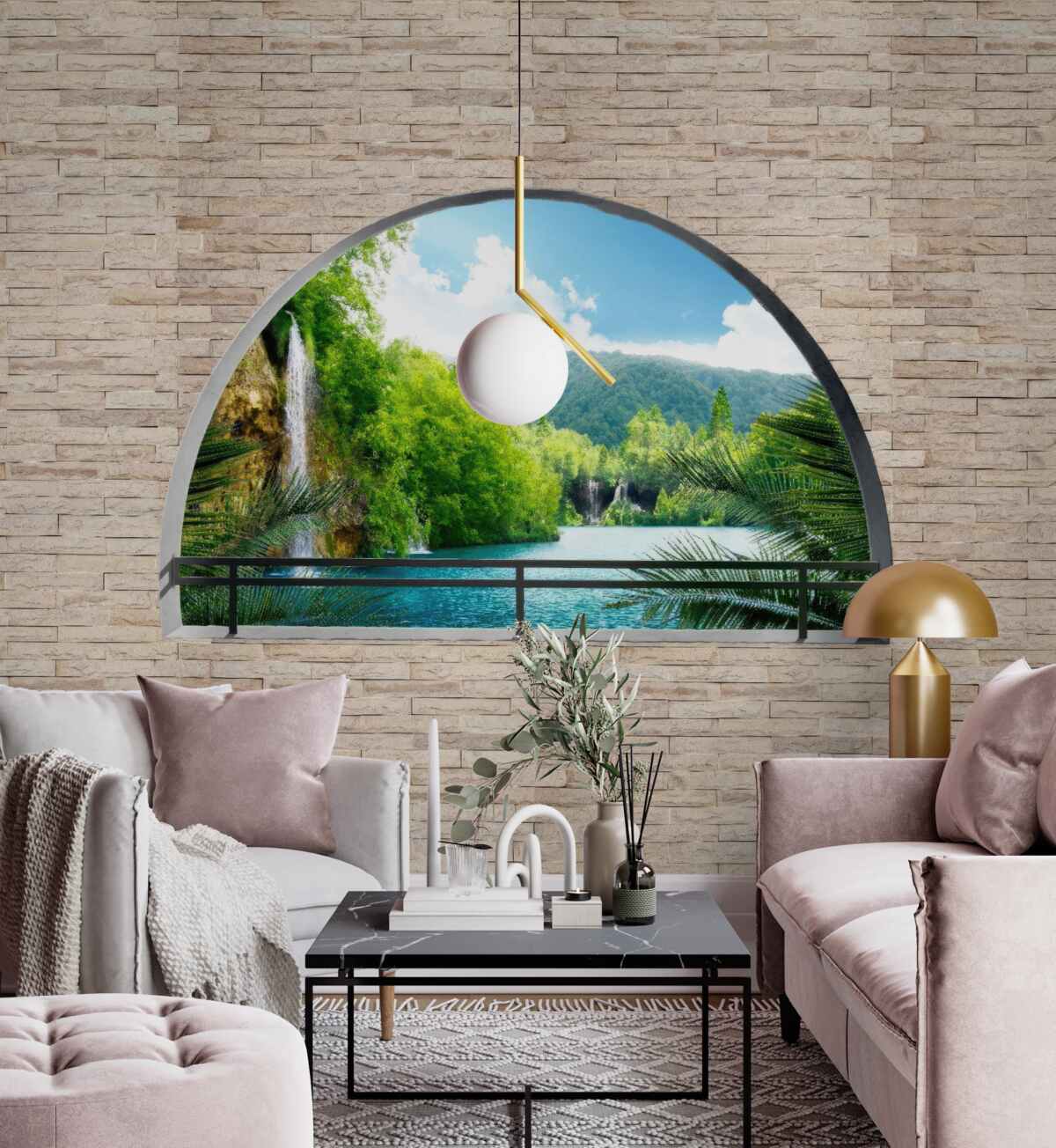 Fototapet o gaură în perete care oferă o priveliște pitorească a naturii